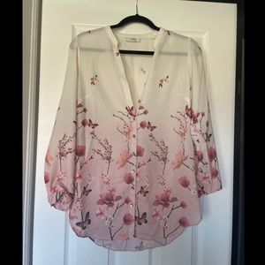 White > Pink Ombré Blouse with Flowers (US 4)